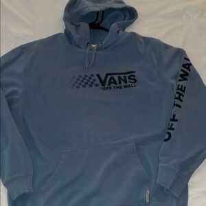 Vans Men's Dusty Blue Pullover Hoodie with Black 'Off The Wall' Logo